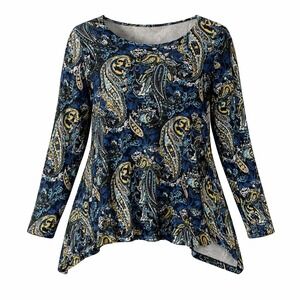 Westbound Woman Blue Teal Paisley Asymmetric Hanky Hem Top 2X Boho Wimsygoth New